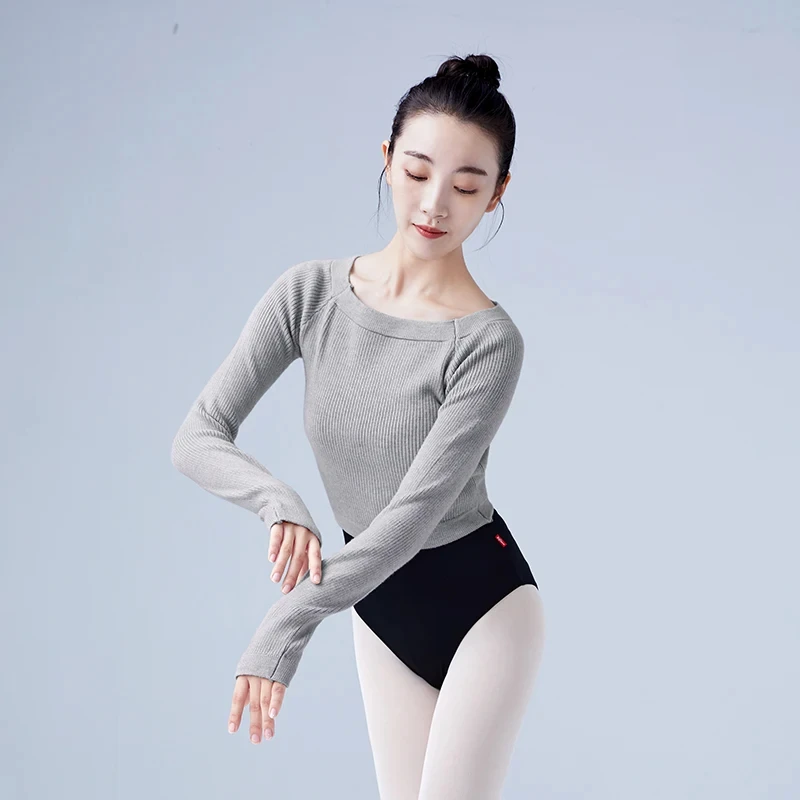 

Women Ballet Top Warm Sweater Gymnastics Leotard Off-Shoulder Long Sleeve Dance Sweater Ballet Jacket Knitted Long Sleeve Winter