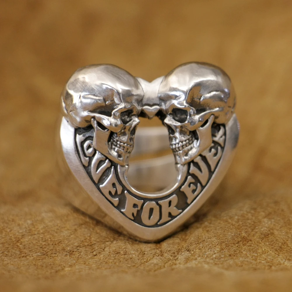 Love Forever 925 Sterling Silver Skulls Heart Ring TA443 US Size 6~15