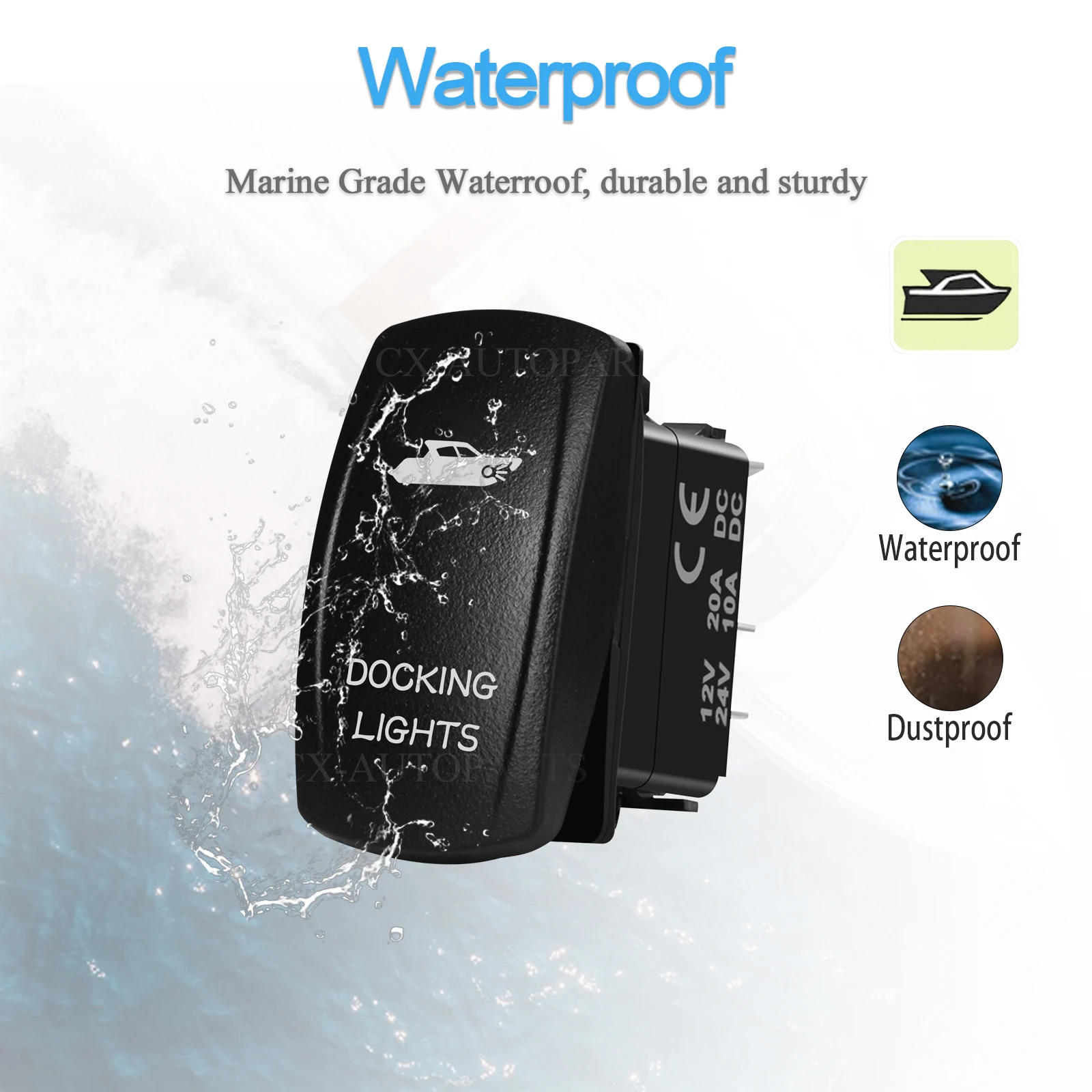 Marine Grade IP66 Rocker Switch ON-OFF / ON-OFF-ON Momentary Toggle 12-24V for Fishing Boat Trim Tabs Anchor Live Well System view 4
