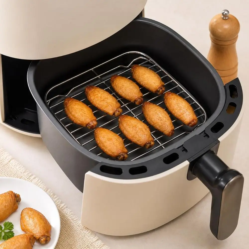 Portable 304 Stainless Steel Cooking Rack Square Thicken Air Fryer Rack With Foot Cooling Rack Home Kitchen Oven Steamer Cooker