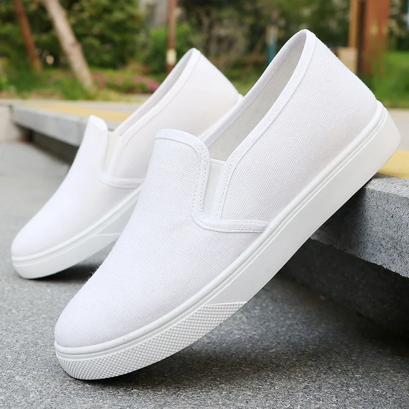White Slip On Canvas Shoes Non Slip Flat Work Nurse Casual Sneakers Unisex view 4