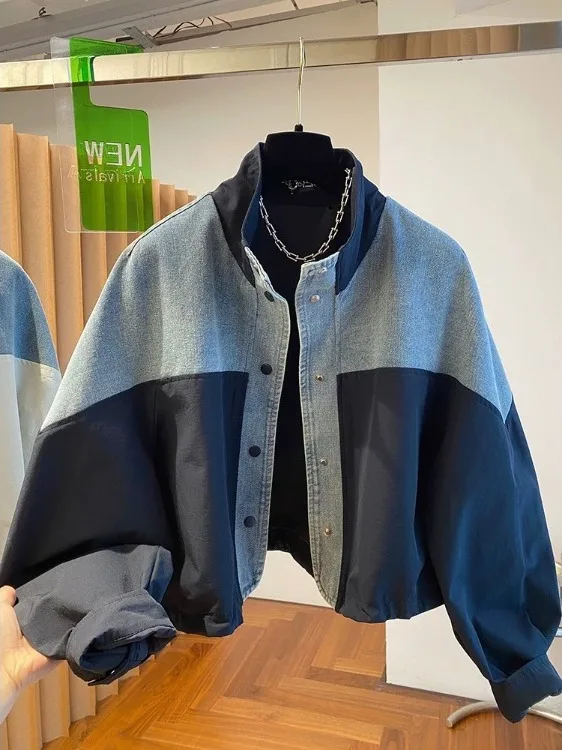 

Casual ort Denim Patchwork Stand Collar Jaet Women's Faion Autumn 2025 Brand Ladies' Top Thin Material Versatile Sle