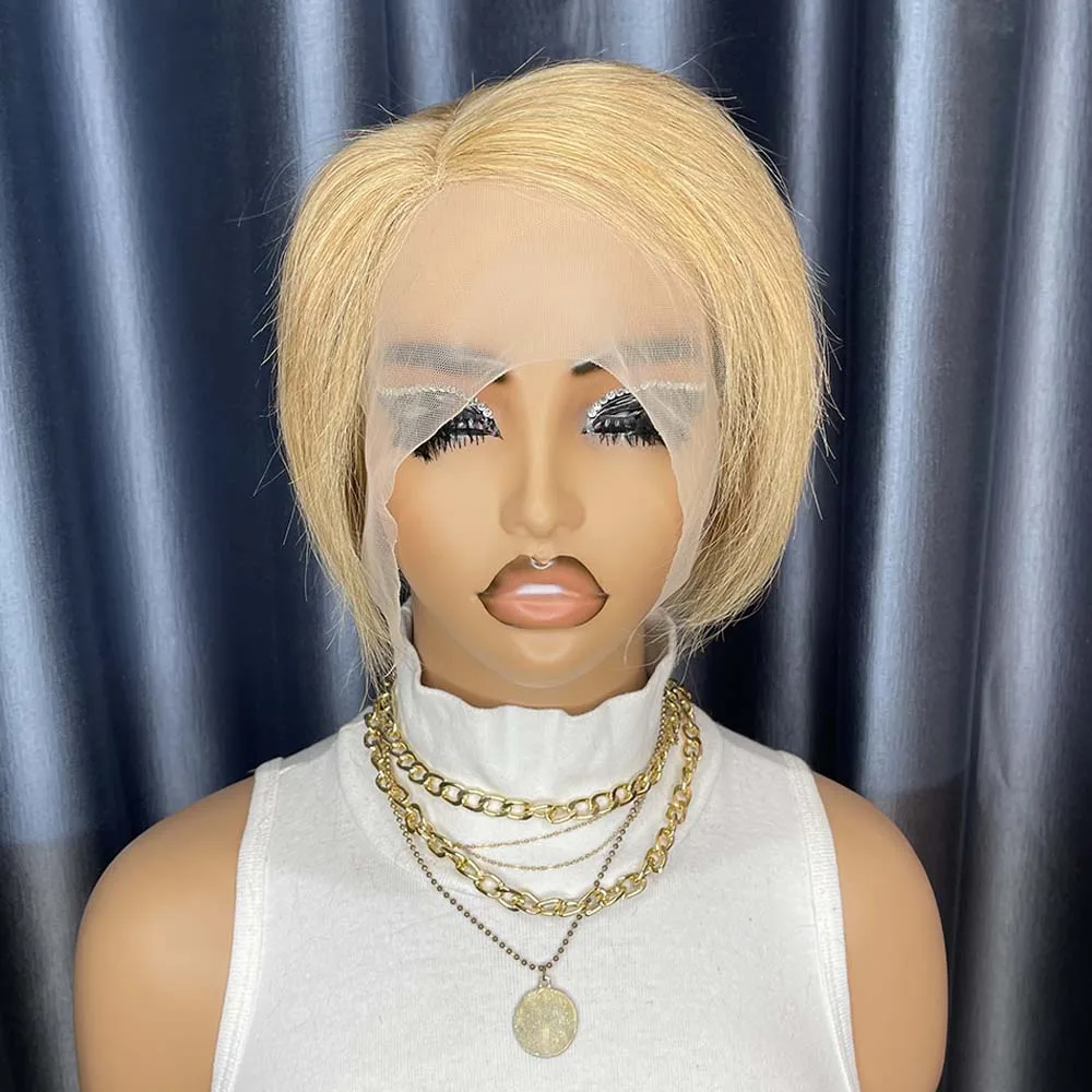 Парики из натуральных волос на кружеве с стрижкой пикси 13x1 Парики из натуральных волос на кружеве Короткие прямые парики боб Парики с стрижкой пикси для чернокожих женщин