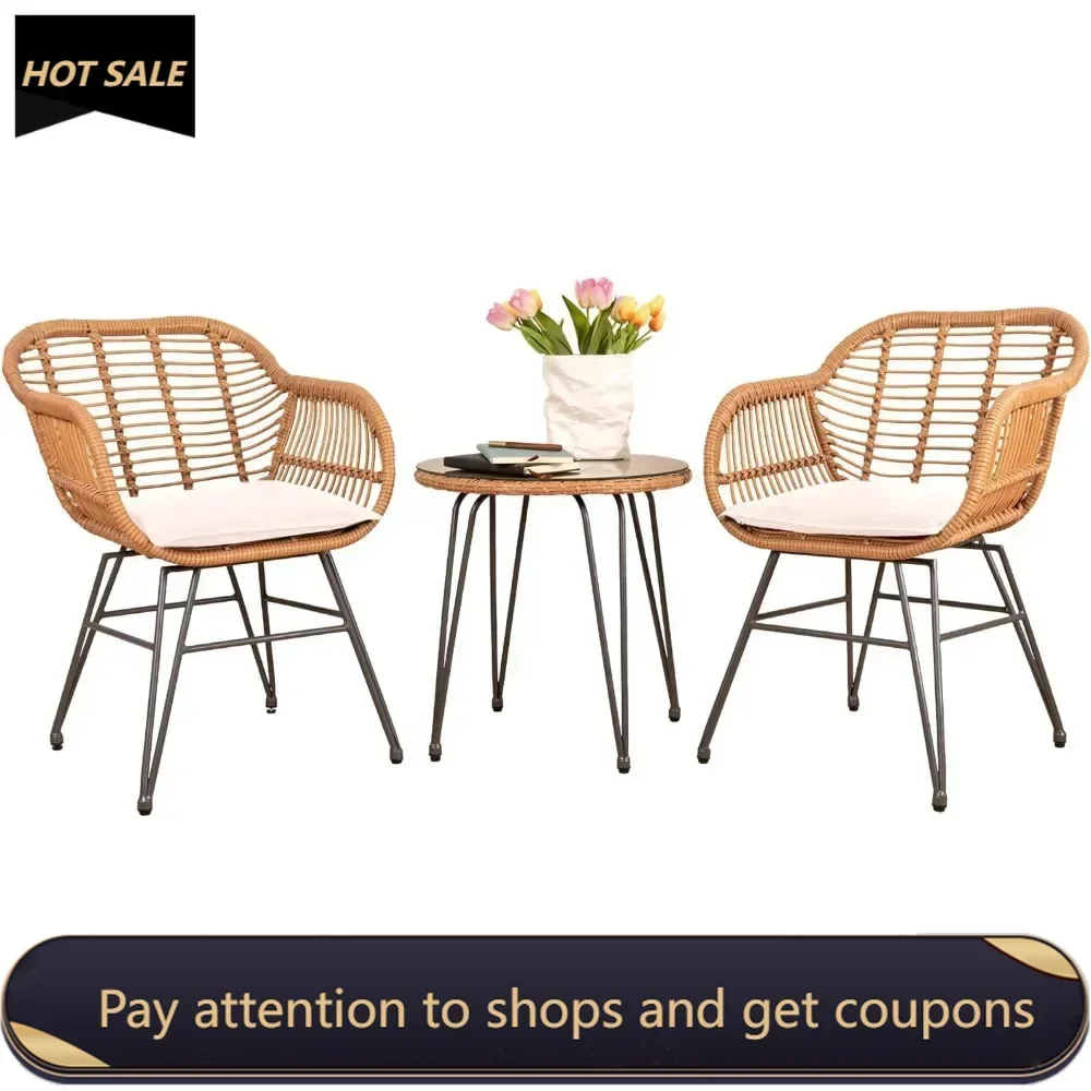 3 Piece Outdoor Wicker Furniture Patio Bistro Set Balcony Furniture Rattan Conversation Sets With Cushions Tools Beige Gazebo