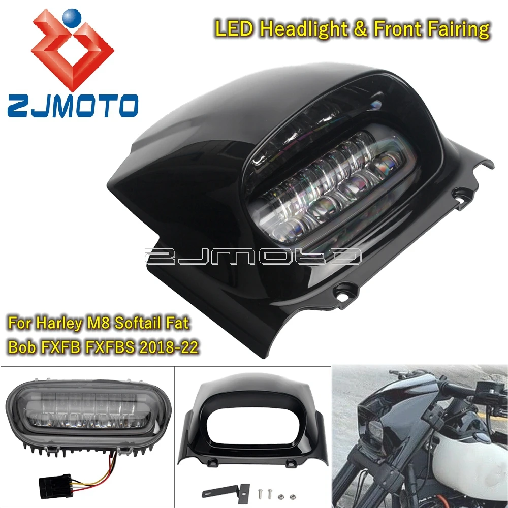 

Motorcycle Headlight Fairing Cover Hi/Lo Beam LED Head Light For Harley M8 Softail Fat Bob FXFB FXFBS 18-22 Front Headlamp Cowl