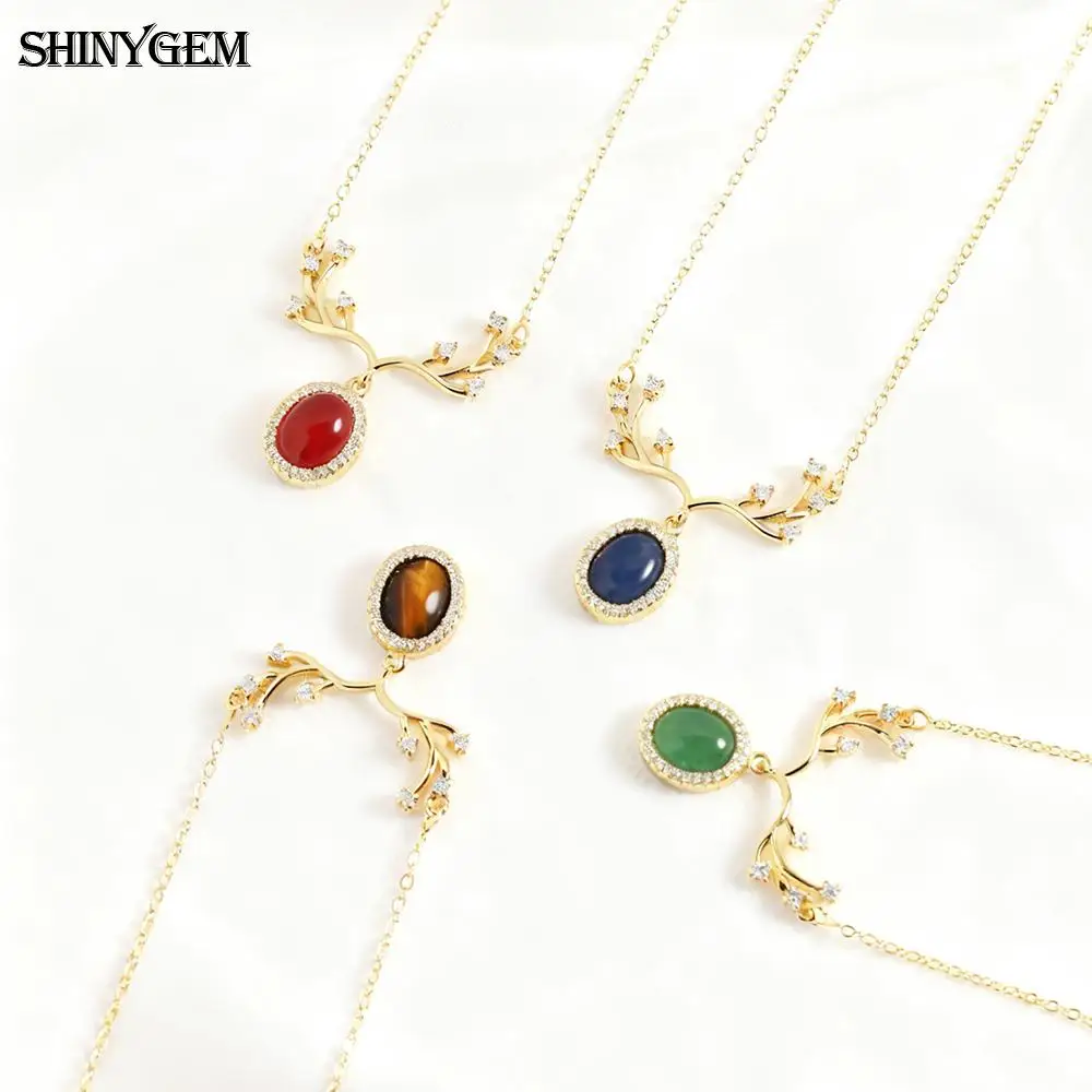 

SHINYGEM 10mm Deer Antler Pendant Necklace Women Gold Color Cubic Zircon Jewelry Colorful Crystal Clavicle Chain Party Gift