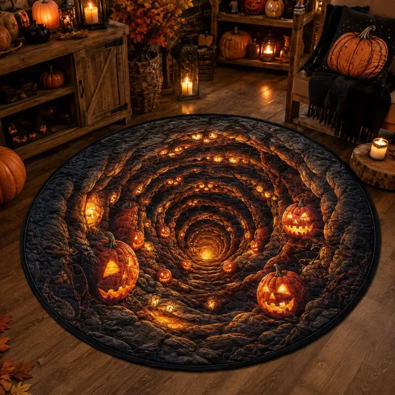 Hallowmas Round Printed Plush Carpet Nonslip Indoor Outdoor Festival Entrance Floor Mat Excellent Gift Choice Multiple Sizes
