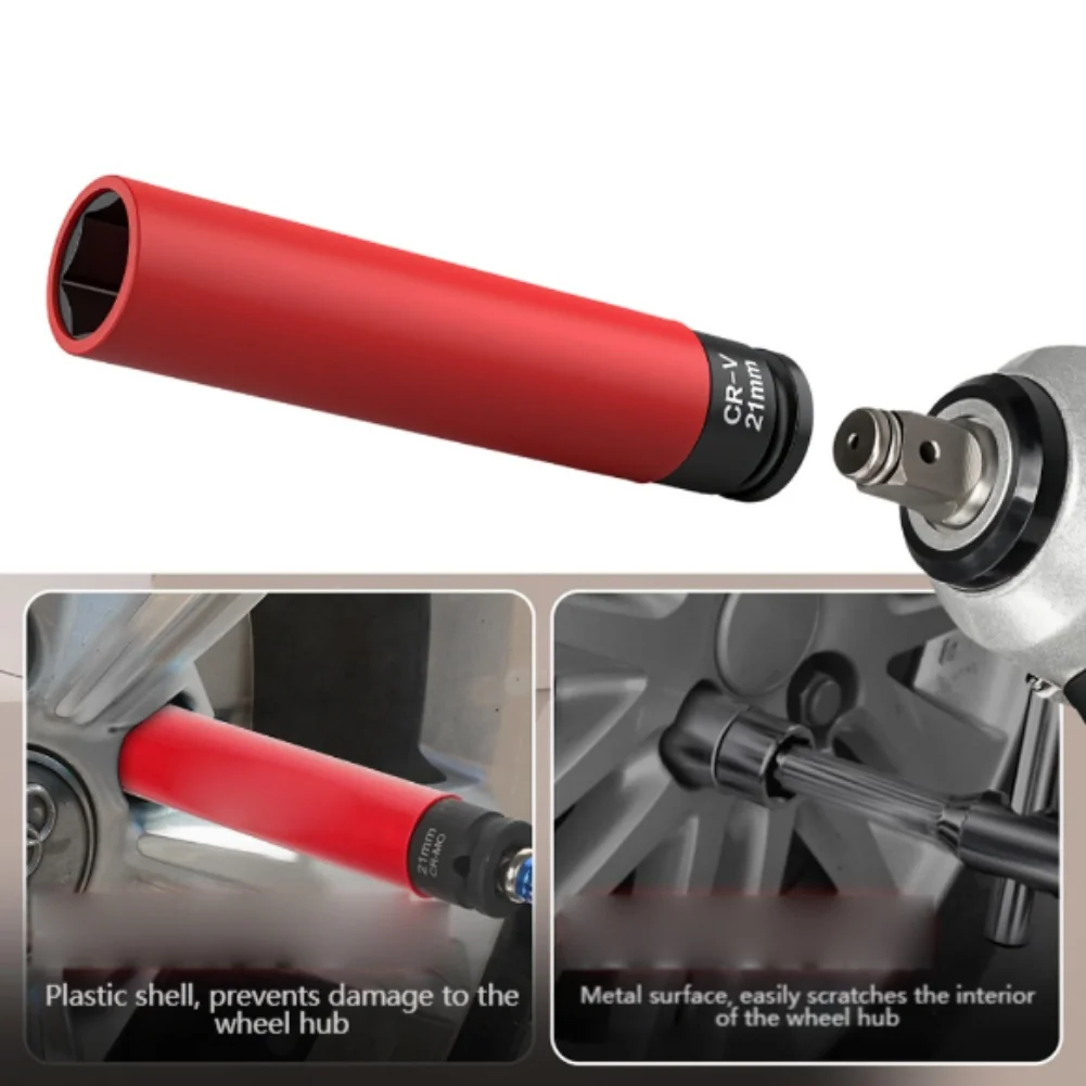Chiave a bussola per dadi extra lunga per presa per dadi con capocorda a impatto con manicotti protettivi per ruote auto Vite per pneumatici extra lunga Aria