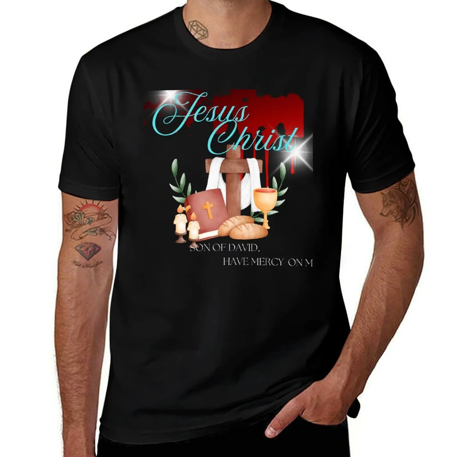 Jesucristo, hijo de David tiene misericordia en mí Camiseta camisas holgadas ropa vintage ropa de boutique de San Valentín camisas de anime hombres