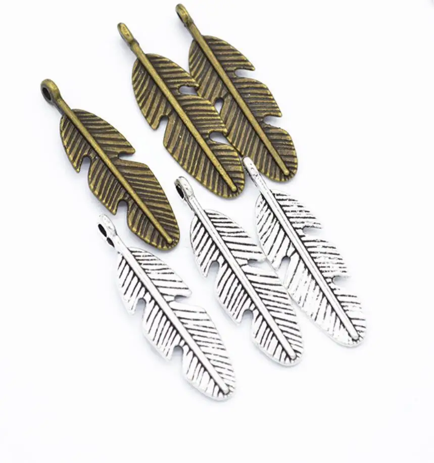 100pcs Charms Feather Leaf 28*8mm Antique Silver  Pendants Making DIY Handmade Tibetan Finding Jewelry F0370