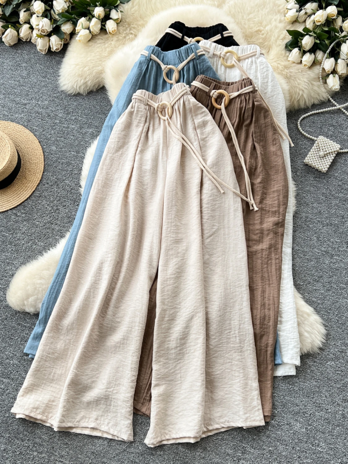 مكتب سيدة كسول بنطال ذو قصة أرجل واسعة صيف 2025 السراويل الجديدة الفضفاضة الدانتيل يصل تمتد الخصر بنطلون فضفاض الشيفون بالازو امرأة Sweatpants #1