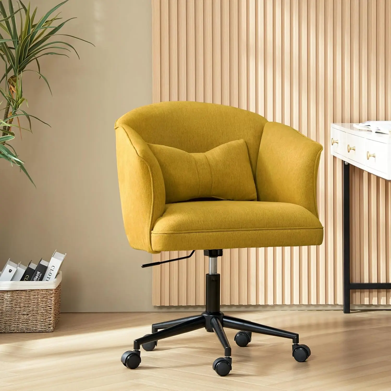 

Fabric Office Chair with Butterfly Pillow, Cute Desk Chair with Metal Legs, Upholstered Comfy Task Chair