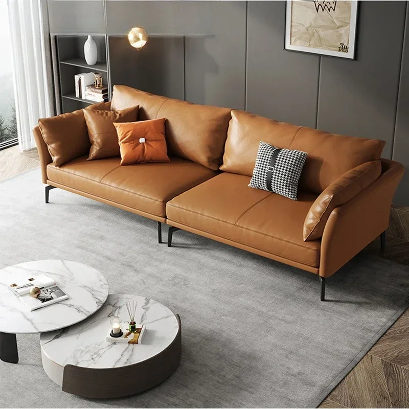 Minimalist leather sofa three-person first-layer cowhide simple modern living room leather sofa