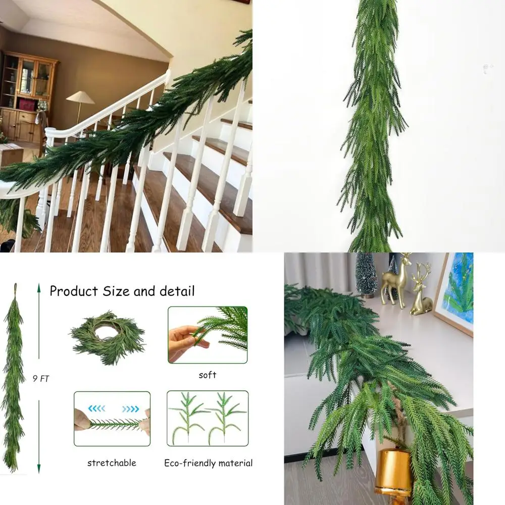 

9FT x 2ft Realistic Touch Artificial Norfolk Pine Garland for Christmas and Holiday Season Indoor Decorations