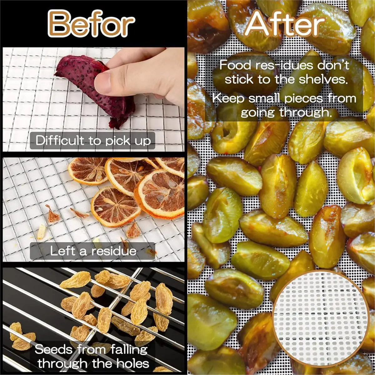 ABZT 10pcs Round Silicone Dehydrator Sheets, Non Stick Silicone Mesh for Fruit Dehydrator, Tray Liner Reusable