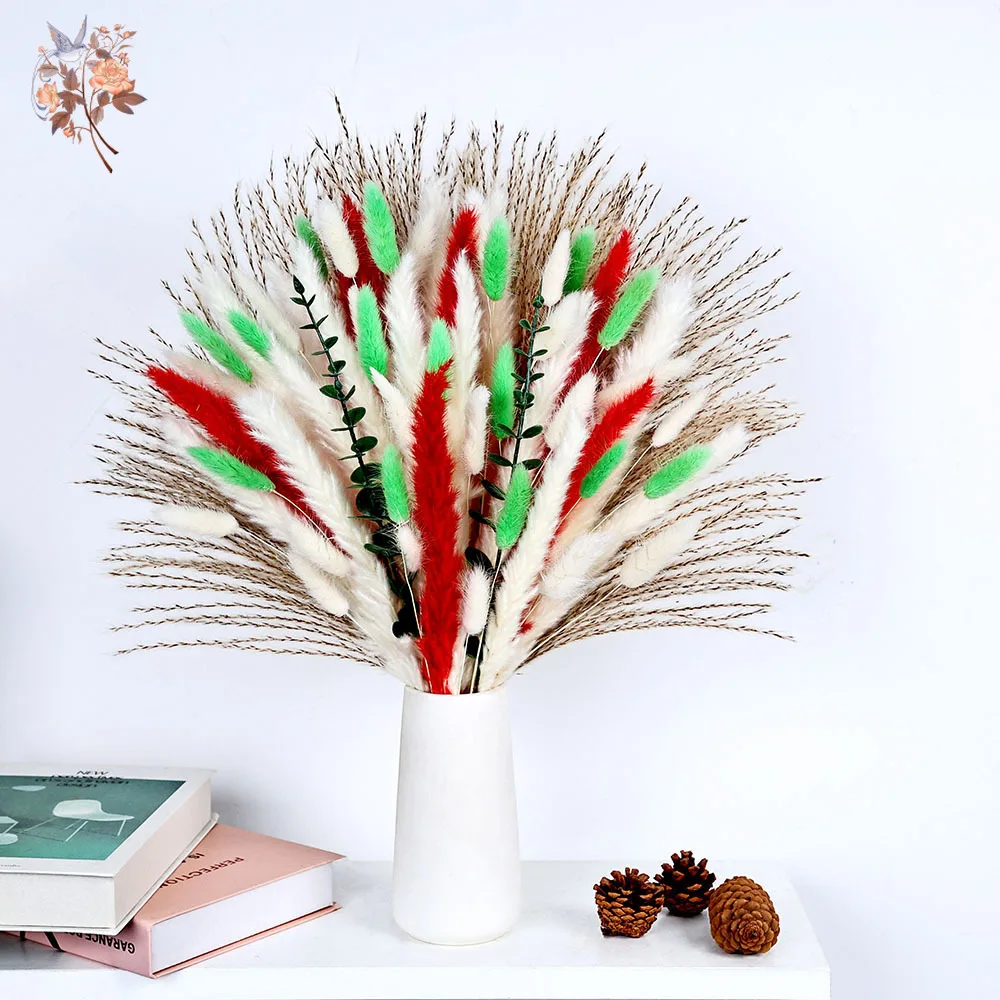 

Artificial Flowers Bouquets Green Eucalyptus Leaves 87pcs Mix Dried Fluffy Pampas Grass Reeds Home Wedding Christmas Decoration