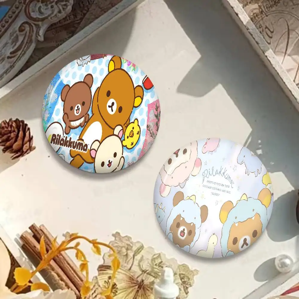 Cute Cartoon R-Rilakkumas Round Button Pins Slogan Creative Brooches Backpack Clothes Decoration Fashion Cartoon Jewelry Gifts