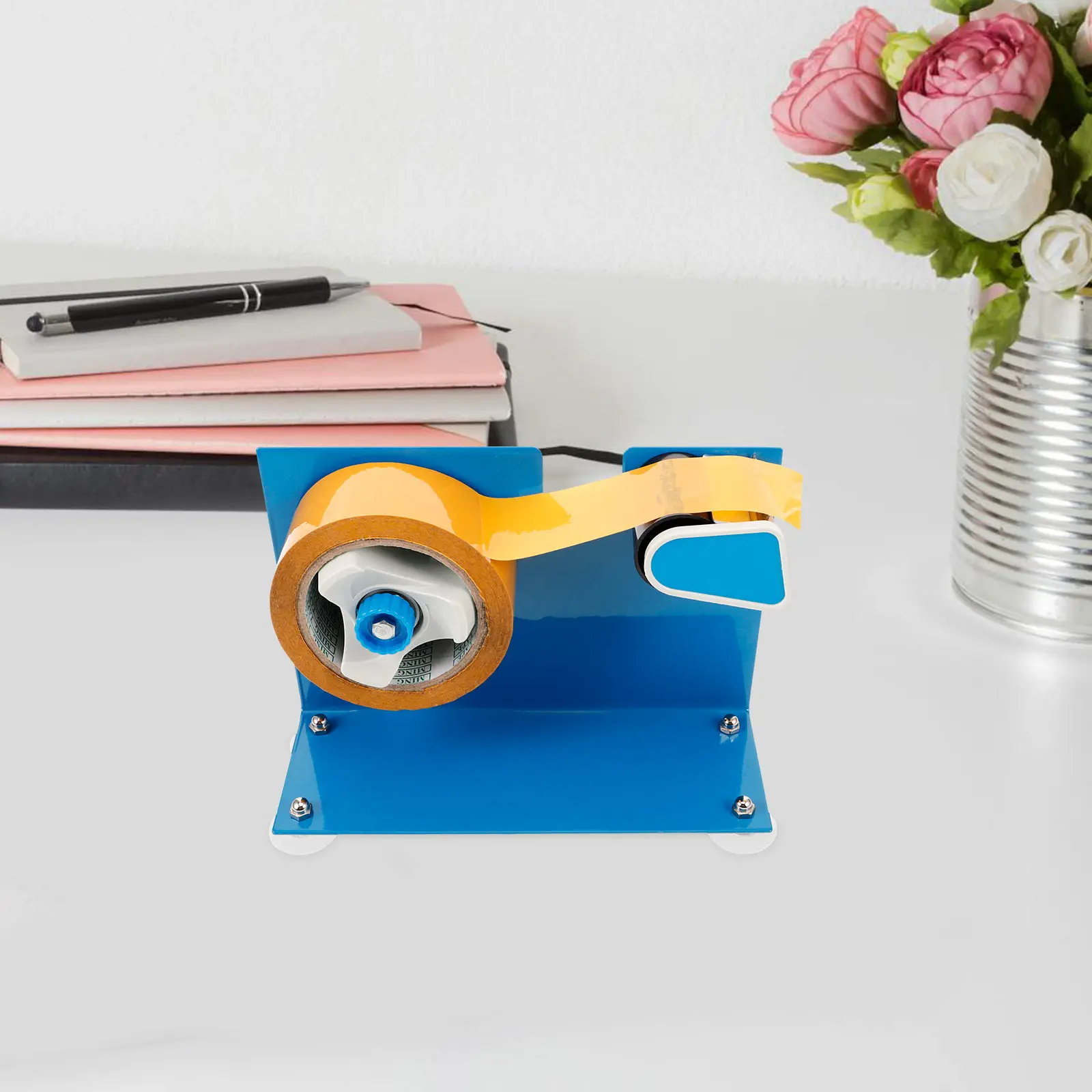 heavy-duty-tape-dispenser-iron-desktop-holder-suction-base-reusable-packing-tape-cutter-for-office-warehouse-home-use
