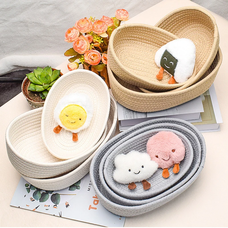 Nordic Woven Cotton Rope Storage Baskets Organize Boxs Sundries Key Cosmetics Storage Baskets Desktop Sundries Organize Basket