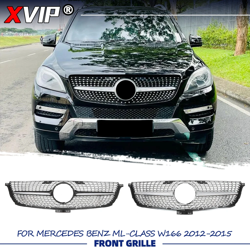 

XVIP Chrome Black Diamonds Style Bumper Grille Silver Racing Grill For Mercedes Benz ML-Class W166 12-15 ML250 ML350 ML400 ML500