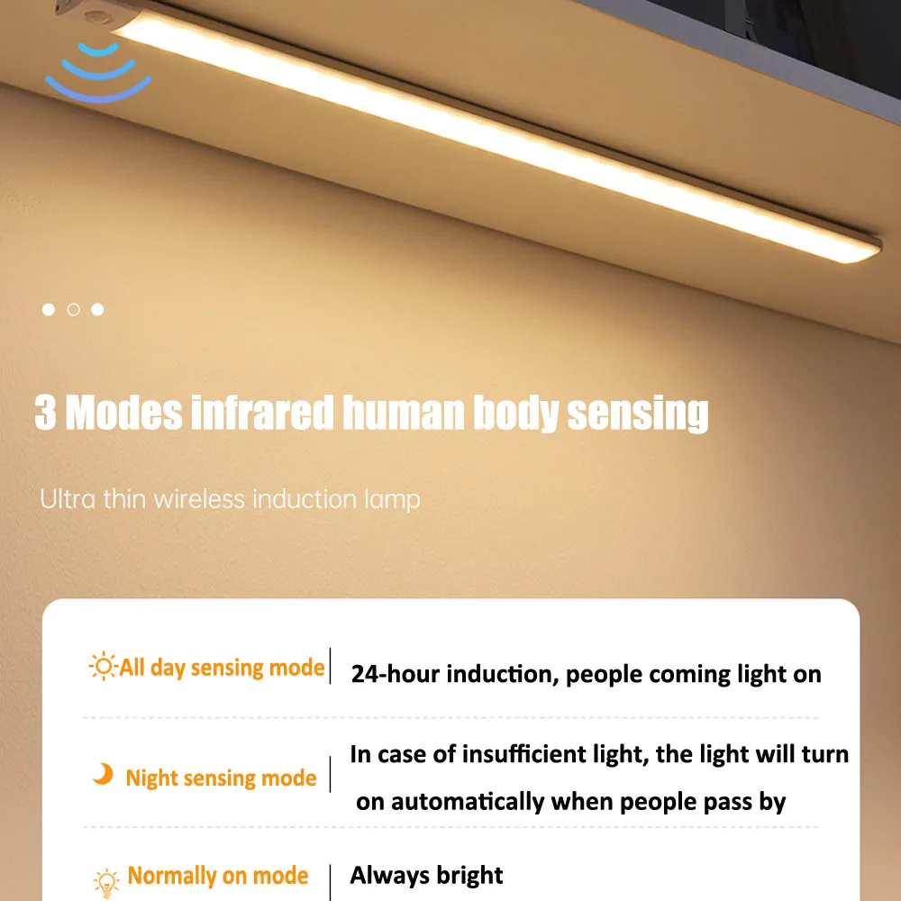 Night Light Motion Sensor Led USB Rechargeable Motion Detector Cabinet Lights 3 Colors In One Lamp Bedroom Kitchen Decor
