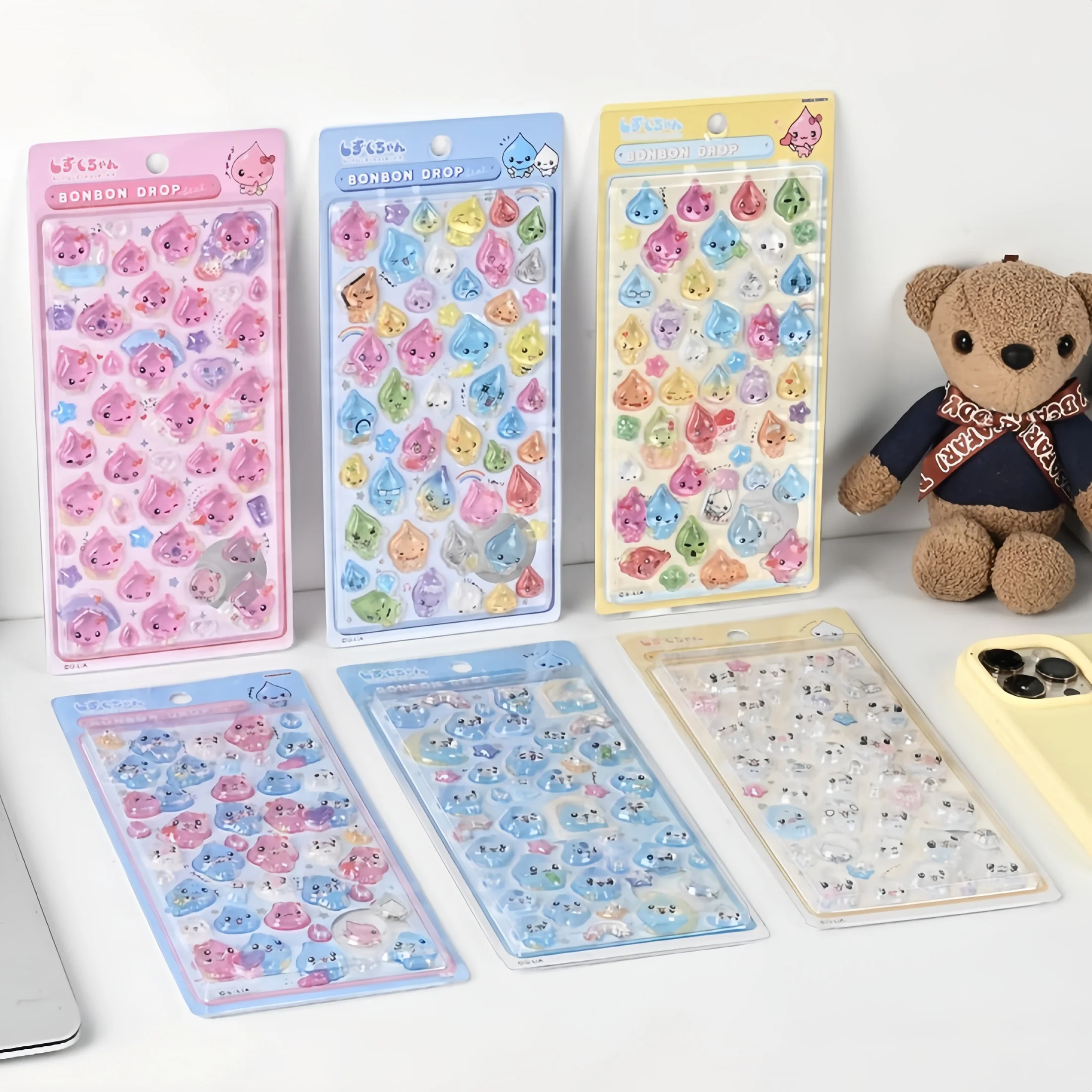 6/3/1 Piece of Small Water Drop Embossed 3D Crystal Adhesive Sticker, Cute Glitter Raindrops, DIY Decorative Stickers