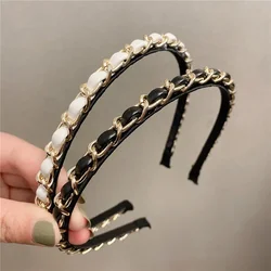 Fashion New Leather Chain Simple Headband Slim Narrow French Temperament Elegant Korean Hair Accessories for Women