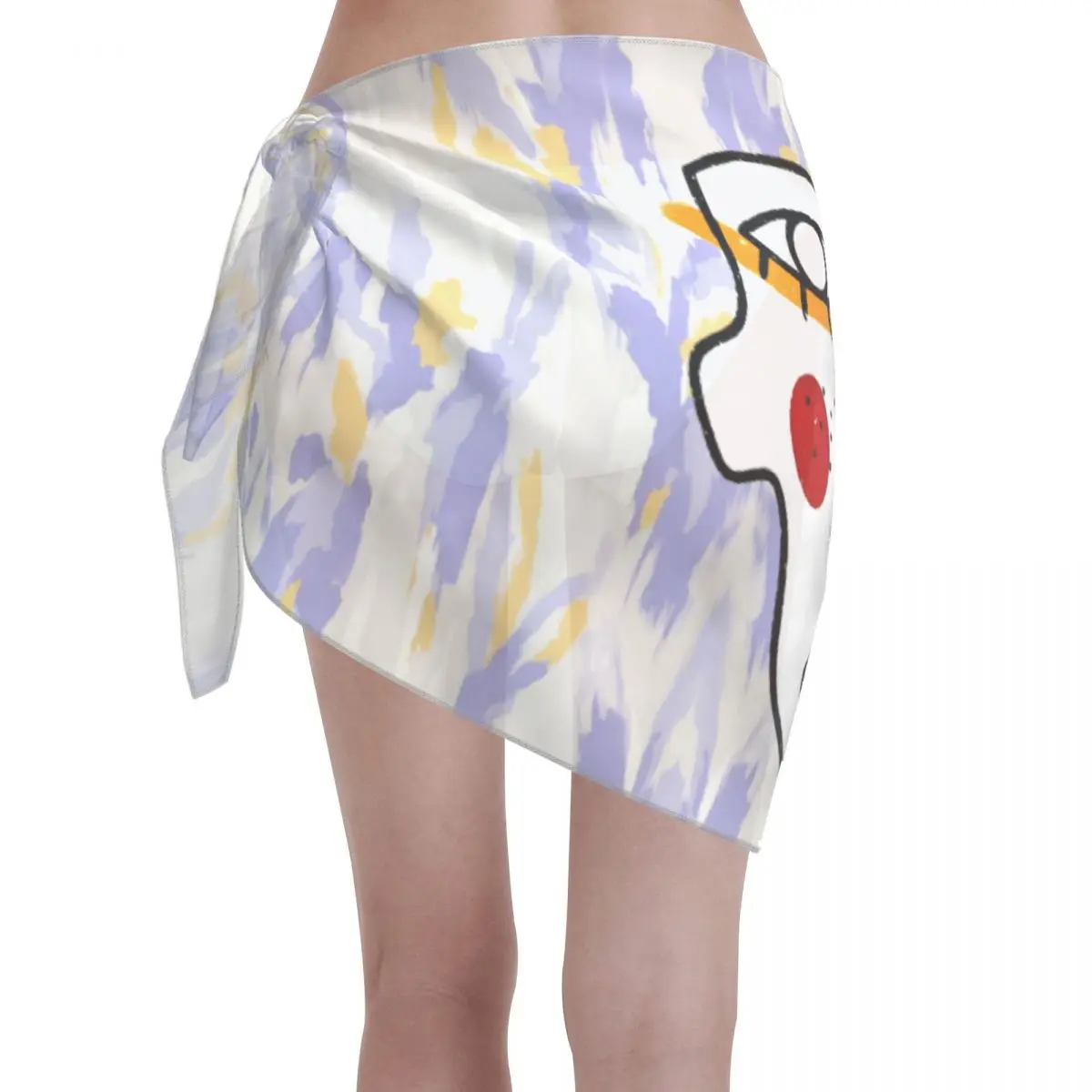 Benutzerdefinierte coole abstrakte Gesicht Druck lässig Strand Kleid dekorieren Frauen kurze Sarongs Strand Wrap für Bademode