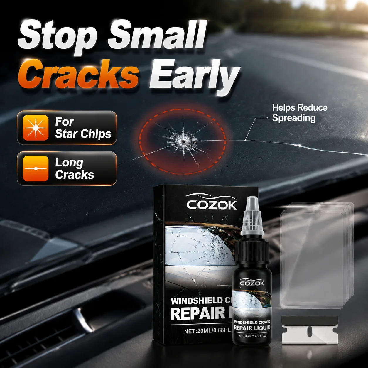 Windshield Crack Repair Kit, Automotive Nano Repair Solution, Restores Clarity and Strength, Quick DIY, UV Curing, Waterproof and Moisture Proof, Long Lasting, Improves Visibility, No Professional Skills Needed, Clear Vision