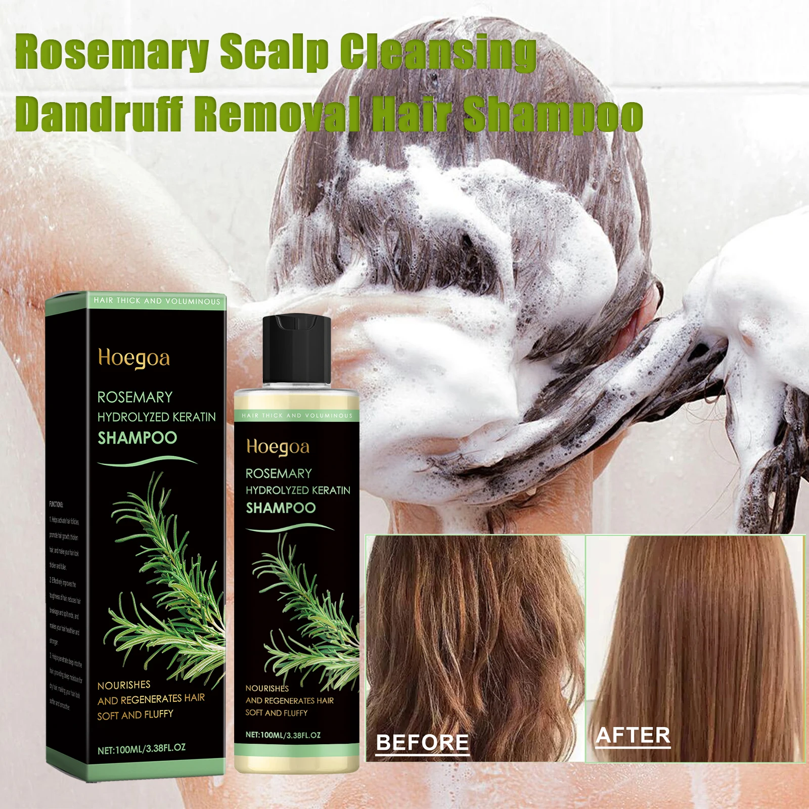 Champú para eliminar caspa de romero, limpieza nutritiva profunda, Control de aceite del cuero cabelludo, fortalece el cabello, champú para el cuidado del cabello espesante