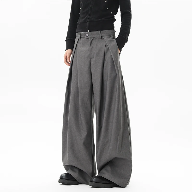Men's Oversized Gray Suit Pants Fashion Social Mens Black Dress Pants Korean Loose Wide Leg Pants Mens Office Formal Trousers