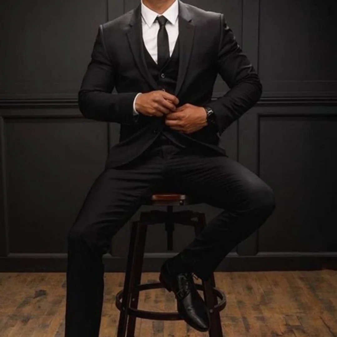 Newest Design Black Groom Wear Men Suits Slim Fit Tuxedo Wedding Business Blazer Set 3-Piece Jacket+Pant+Vest Costume Homme