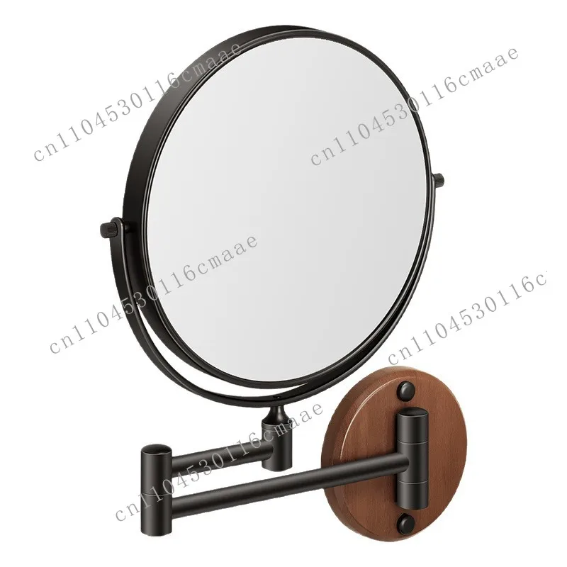 Non-punching walnut bathroom vanity mirror, folding home wall-mounted beauty