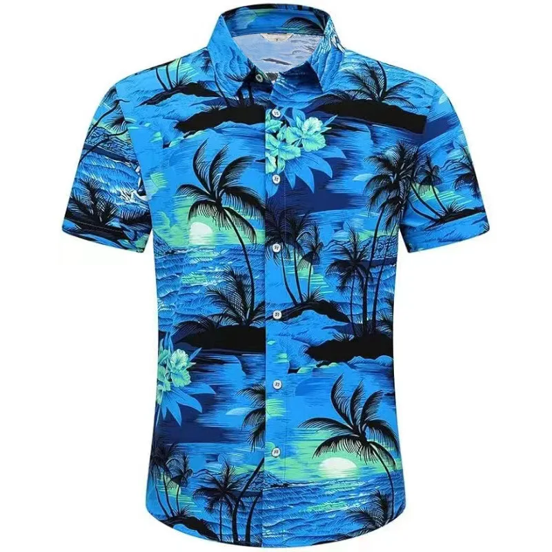 

Summer Men's Hawaiian Beach Floral Shirts Plus Size Loose Fashion Lapel Short Sleeve Button Cardigan Casual Printed Shirt