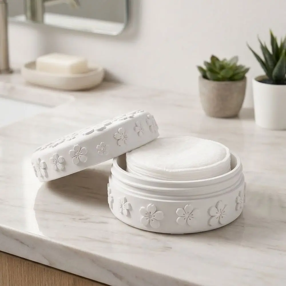 3D Printed Makeup Cotton Storage Box Embossed Cherry with Lid Jewelry Display Box Aesthetic Waterproof Powder Puff Box Beauty