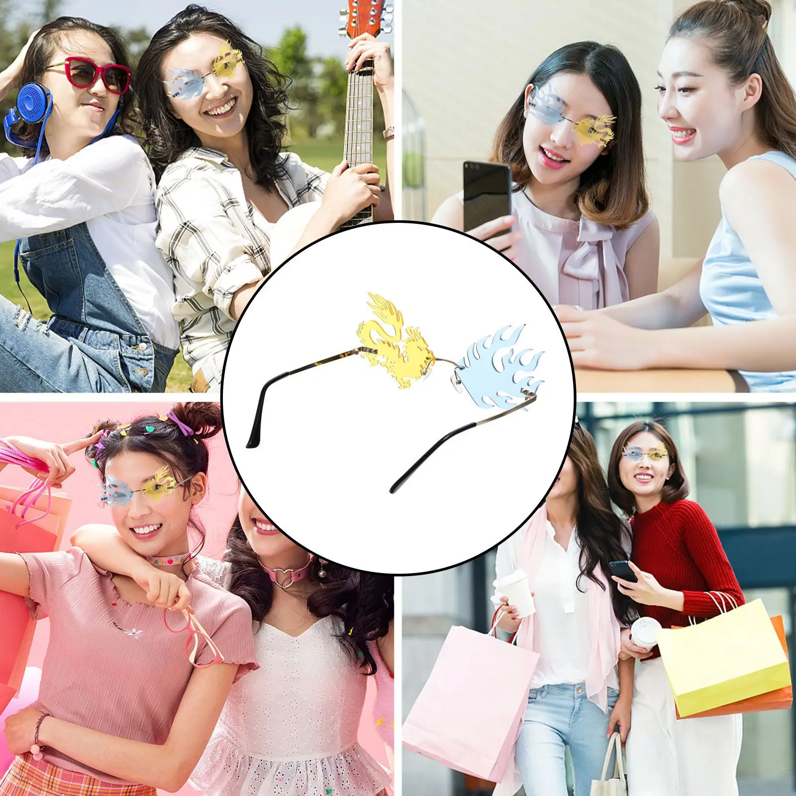 

1Pcs Dragon Rimless Sunglasses Durable Funny Party Eyeglasses Photo Prop Comfortable Anti-Glare Glasses