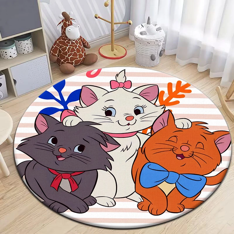 Disney Mary Cat print  Round Carpet for Living Room Rugs Camping Picnic Mats Flannel Anti-Slip Rug Yoga Mat Gifts, Hello Kitty