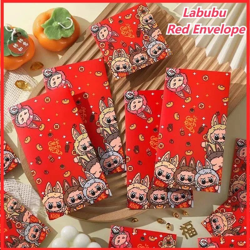 New 2025 Cartoon Labubu Red Envelope Ins New Year Red Envelope Be Promoted Step By Step Bubu High Lift Wallet Paper Bag Gifts