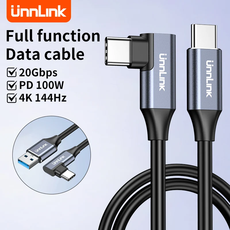 Unnlink USB C Data Cable Full function Right Angle PD 100W 20Gbps Fast Transmission Type-c Thunderbolt 3 For Mac Mini Air Phone