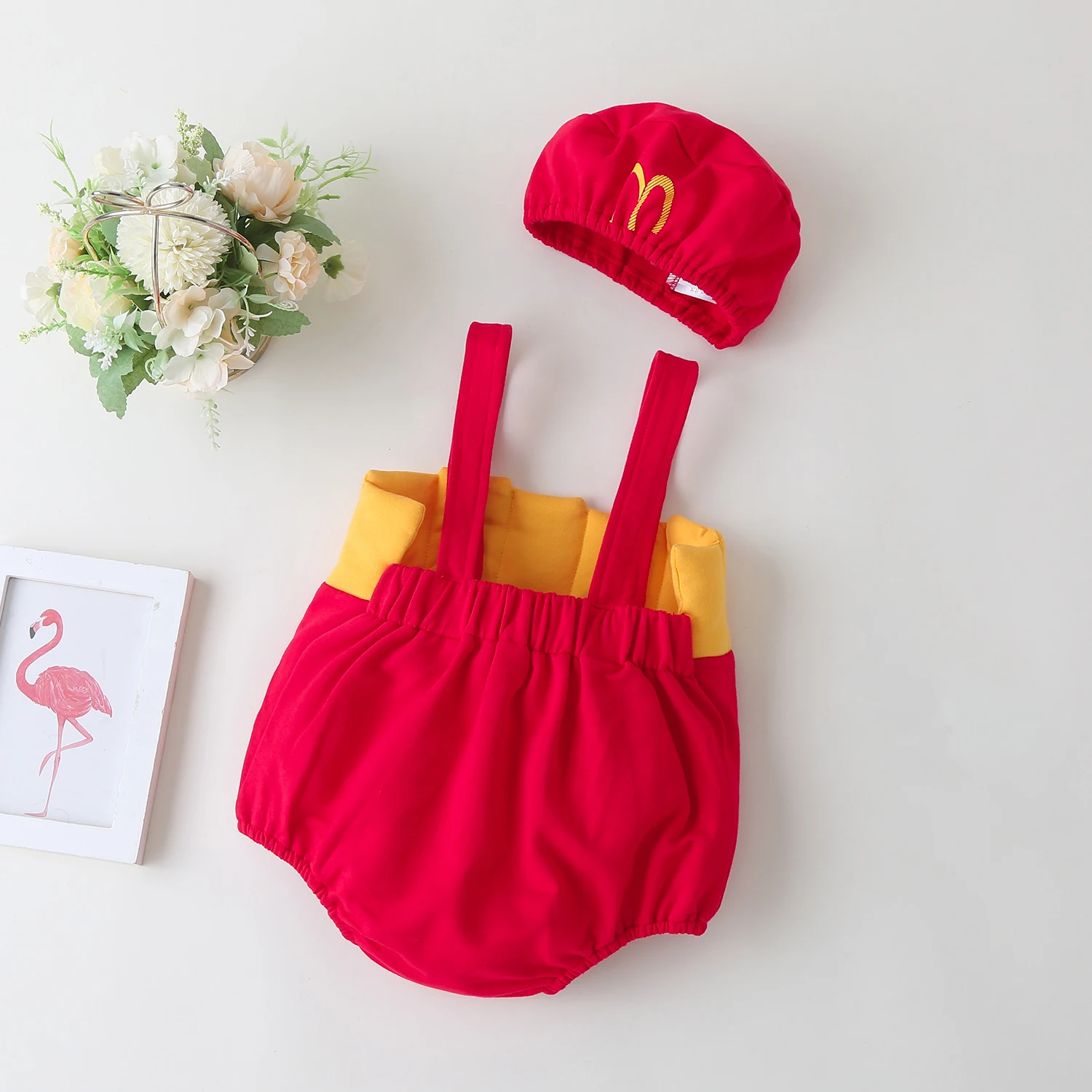 Baby summer cartoon letter M suspender with hat triangular jumpsuit