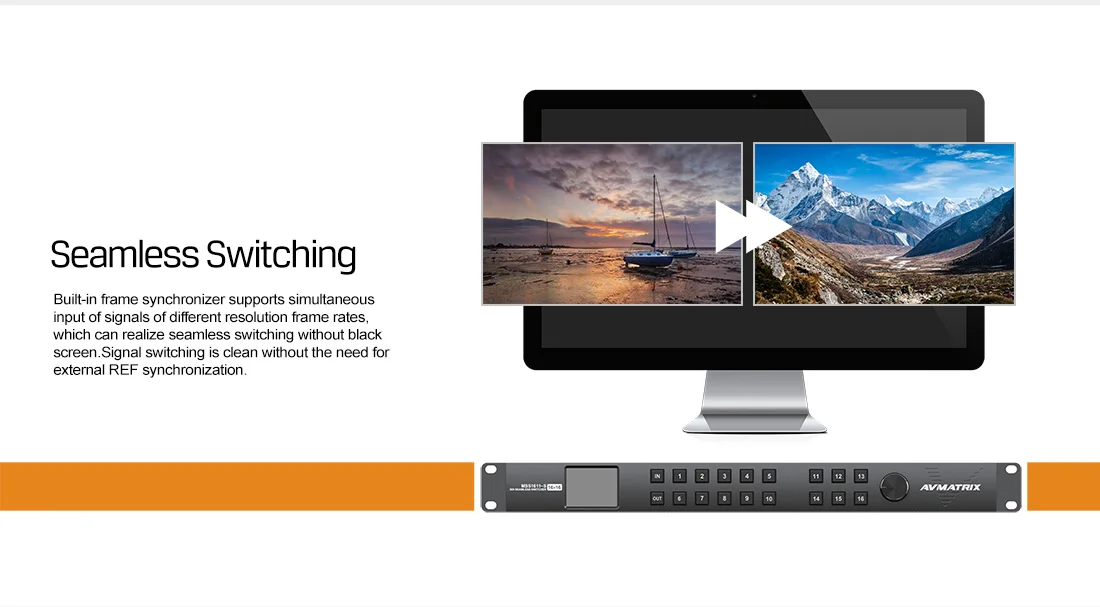 2026 Best-selling AVMATRIX 1 RU 16X16 Seamless SDI Matrix Switcher Built-in Frame Synchronizer