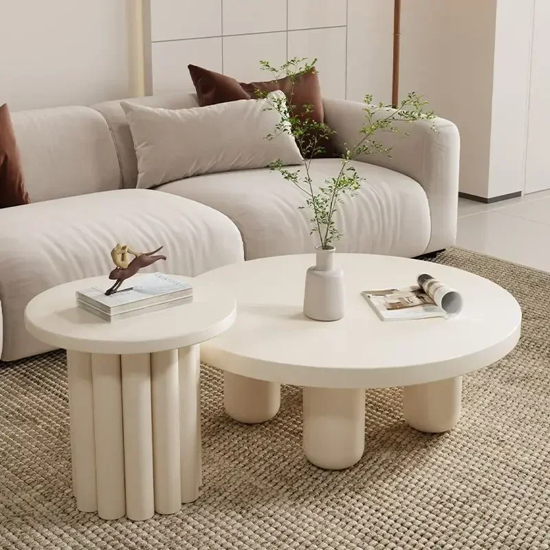 Cream style coffee table, simple and modern living room, creative edge table, Nordic small unit, quiet style circular small tabl