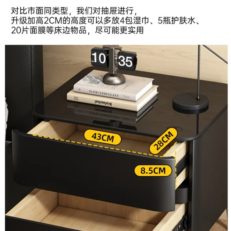 2026 light luxury new all-solid wood bedside table black glass countertop cat scratching skin simple bedroom bedside storage cab