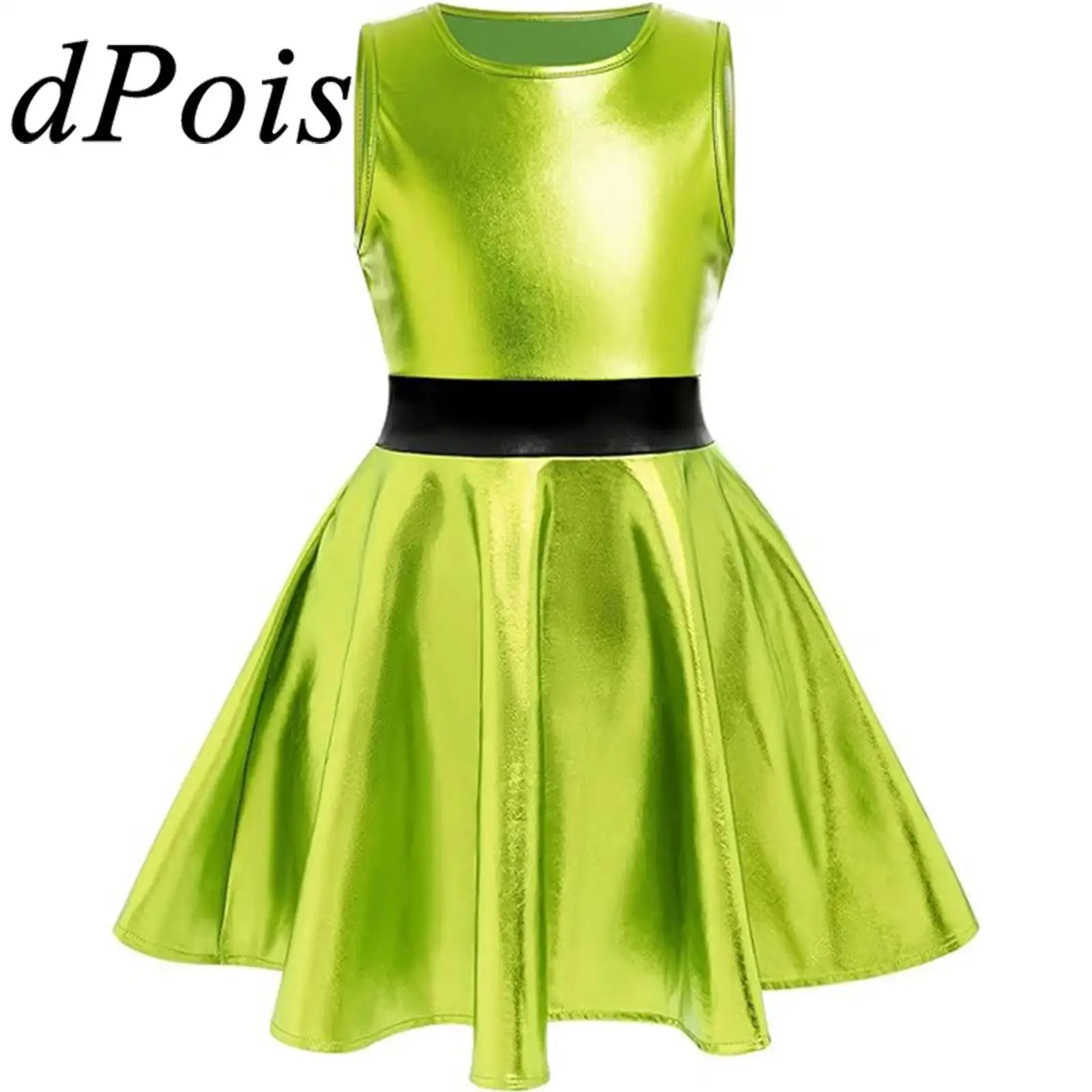 

Kids Girls Cosplay Alien Costume Robot Roleplay Dresses Girls Sleeveless A-Line Metallic Dress Halloween Theme Party Dress Up