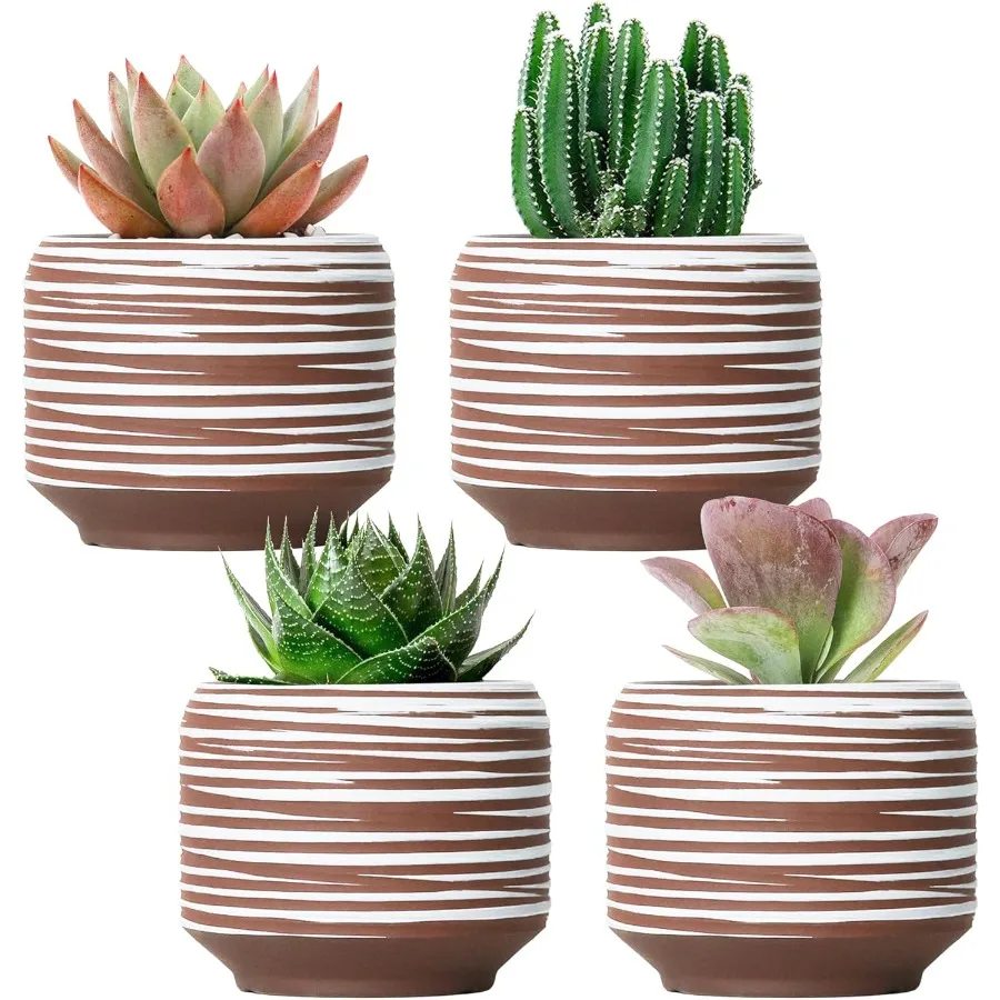

Mini Succulent Planter Set 3.7 Inch Ceramic Pots with Drainage for Indoor Plants Small Drative Flower Pots for Cactus and House