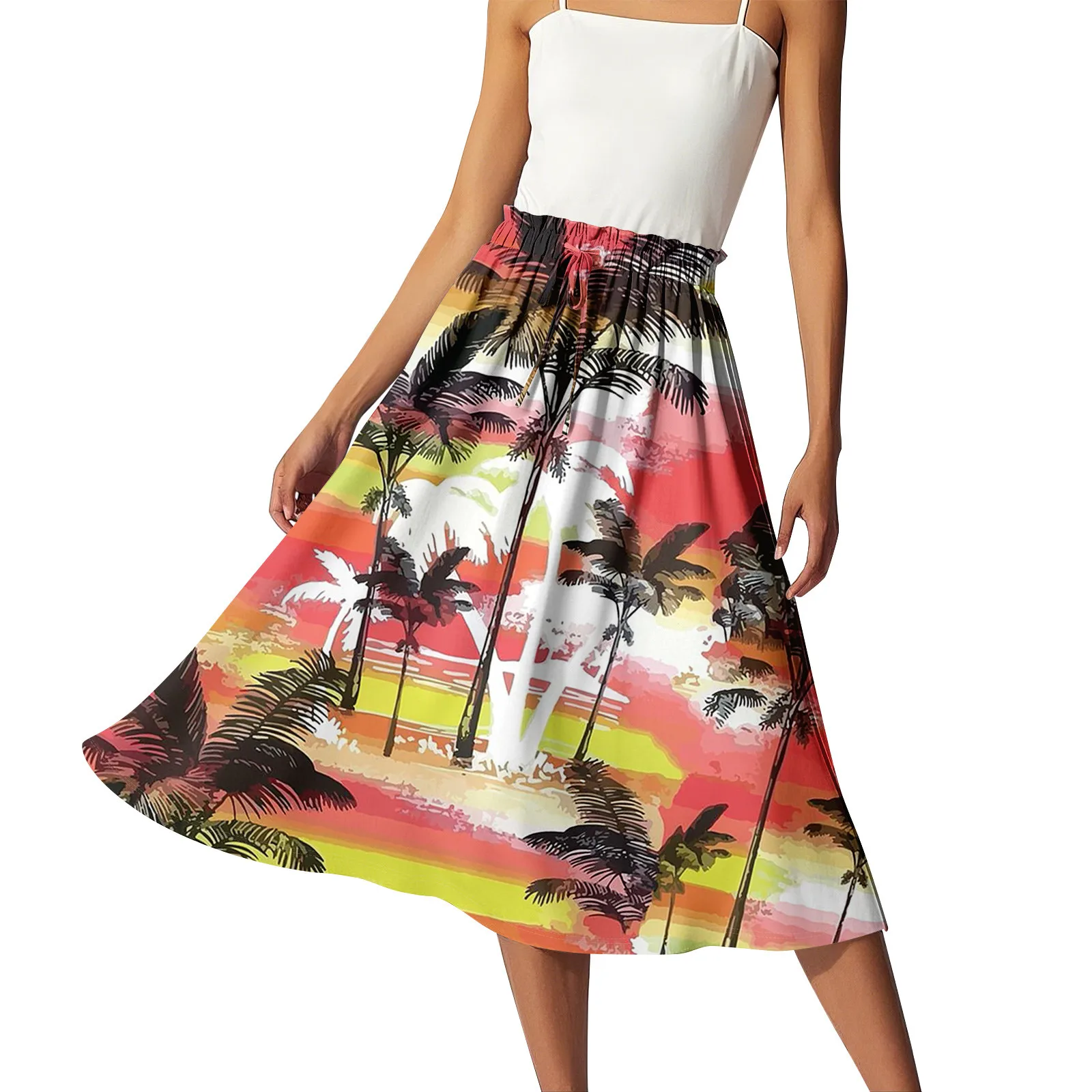 

Women'S Casual High Waist Drawstring A-Line Skirt Printing Skirt elegant women's dresses vestidos mujer Female dress new