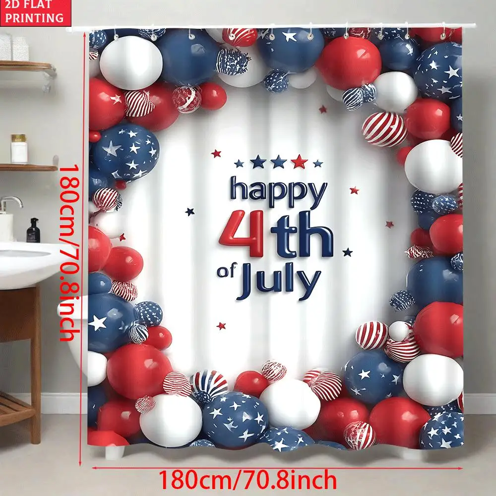 Tablecloth Multi Sizes 4Th Of July Wreath Art Pattern Shower Curtain With Hooks Non Slip U Shaped Toilet Lid Cover Pad Bathroom