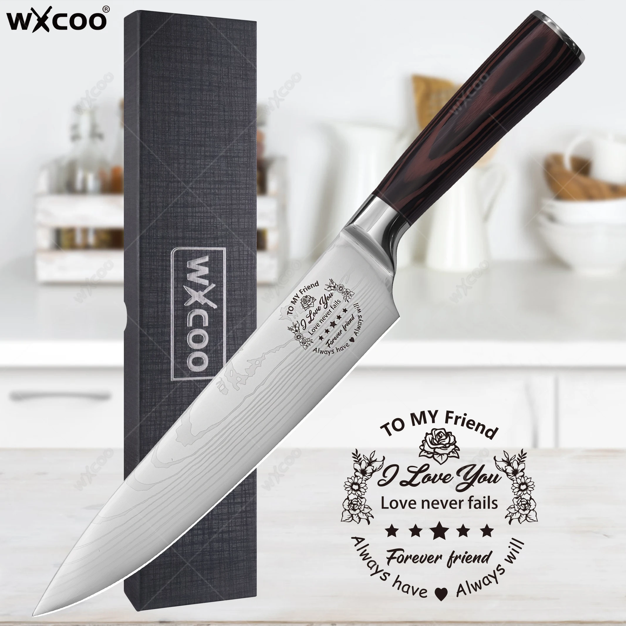 WXCOO Chef Knife Japanese Stainless Steel Sanding Laser Pattern Knives Professional Sharp Blade Knife Cooking Tool-TO MY WIFE