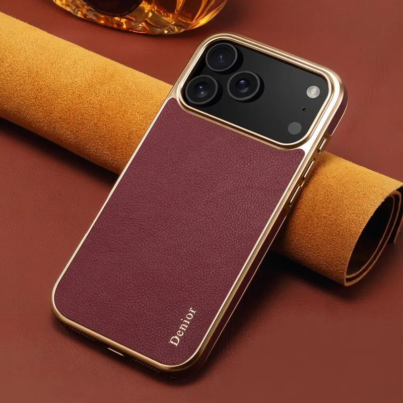 Premium Genuine Leather Magnet Phone Case For iPhone 12 13 14 15 16 17 Pro Max Air Plus Top-grain Leather Metal Buttons Cover