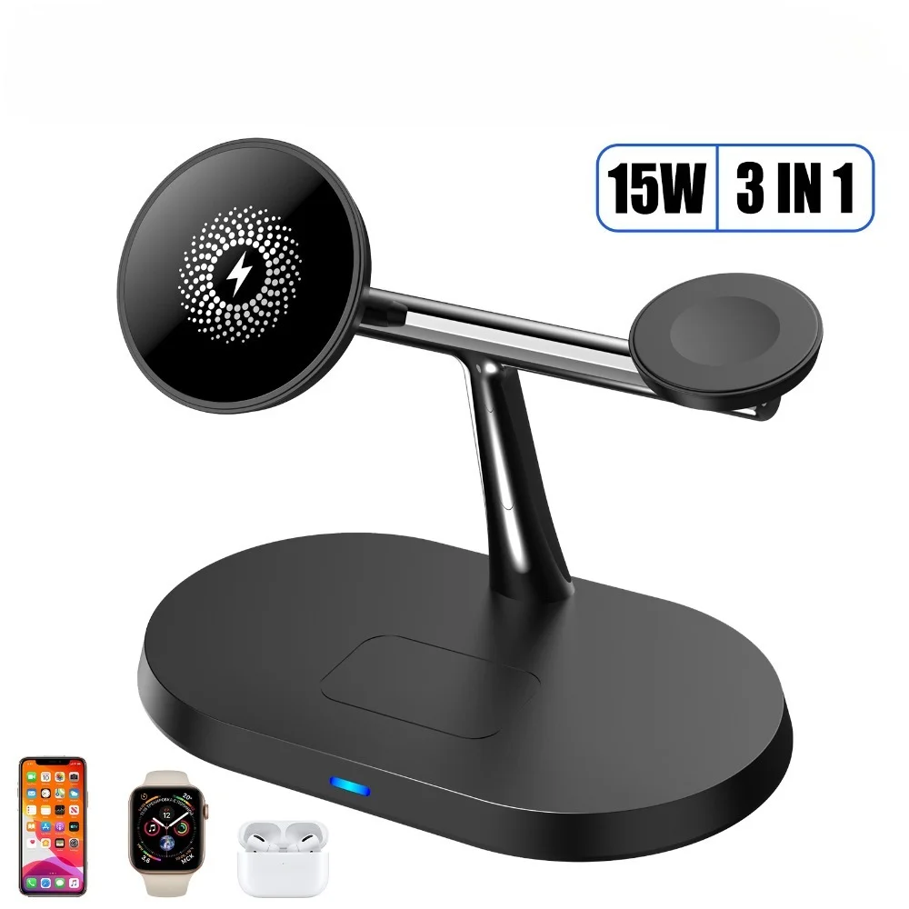 3-in-1 Magnetisches Kabelloses Ladegerät und Telefonhalter für Magsafe iPhone 17~12 Samsung Xiaomi Apple Watch Airpods Pro 4/3 Schnelles Aufladen – Detail 1